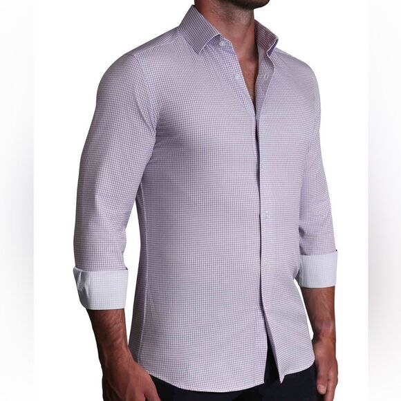 State & Liberty Clothing Co. Other - NWT State Liberty Mens Purple Checkered Athletic Fit Dress Shirt Sz M
